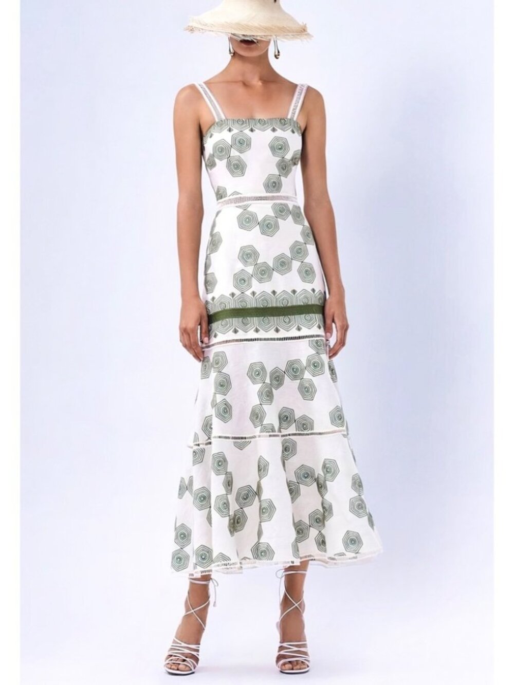 ALEXIS Midi Green Lace-Trimmed Delanna Embroidered Dress size XS